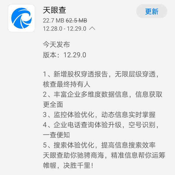 《天眼查》昨日发布12.29.0版本  新增股权穿透报告