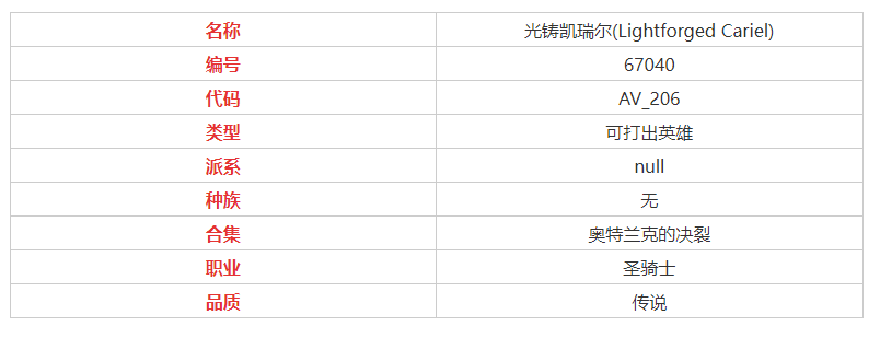 《炉石传说》光铸凯瑞尔属性基本一览