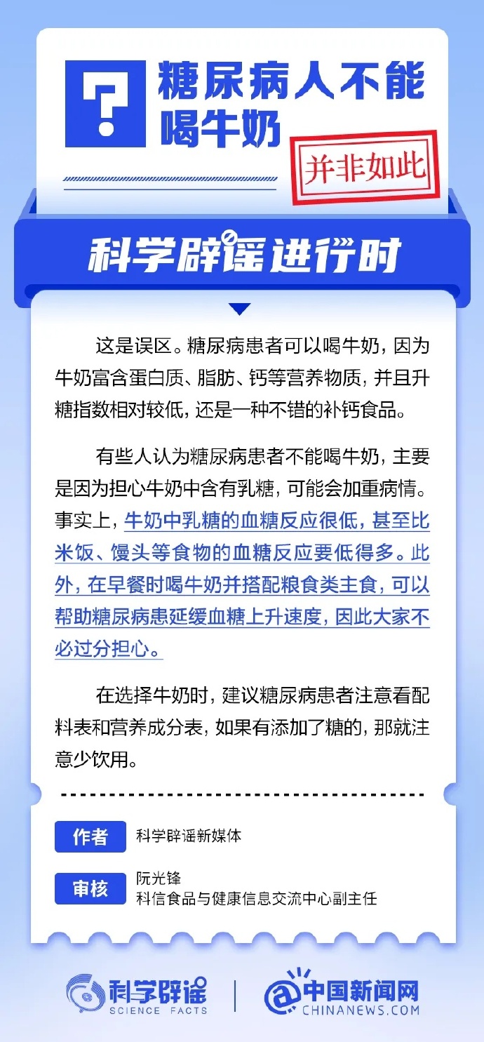 网络谣言每日辟谣（2024.6.20：糖尿病人不能喝牛奶）