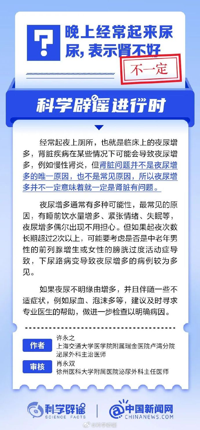 网络谣言每日辟谣（2024.11.12：晚上经常起来尿尿，表示肾不好）