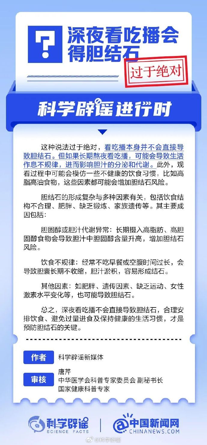 网络谣言每日辟谣（2025.1.18：深夜看吃播会得胆结石）